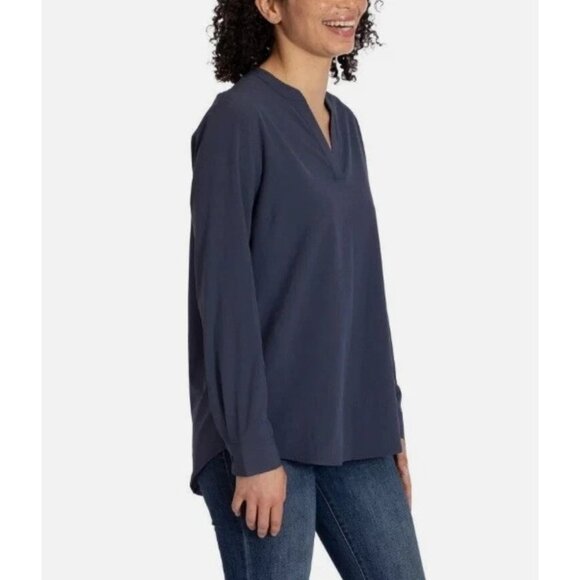 Rev3 Women's Hi Low Hem 4 way stretch V-Neck Top (Navy/Blue, X-Large) - Picture 2 of 3